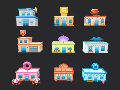 Building Pack Lowpoly Low-poly 3D model