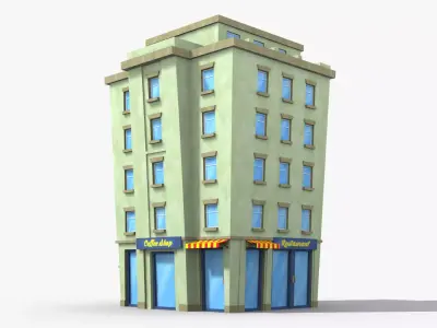 Cartoon Building x4 Low-poly 3D model