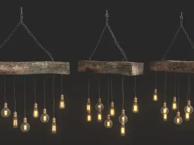 Edison Bulb Lamp Loft Chandelier set 01  3D model