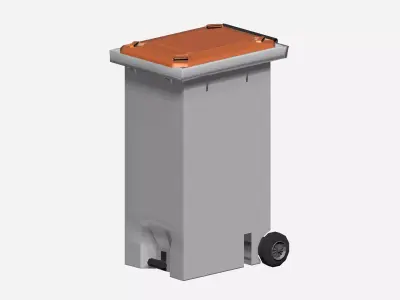 Plastic big street waste bin with wheels and top cover Low-poly 3D model
