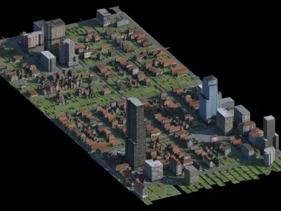  City Cityscape Landscape Downtown Block Urban Street 02 Low-poly 3D model