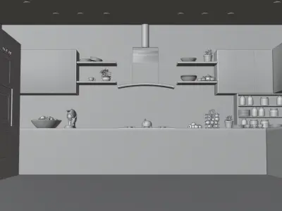 Kitchen modern with cabinets and marble floors Free low-poly 3D model