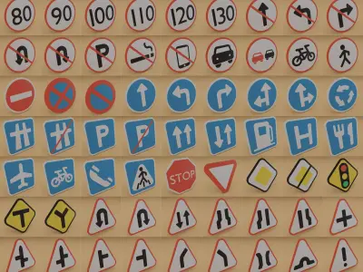 Set of signs Low-poly 3D model