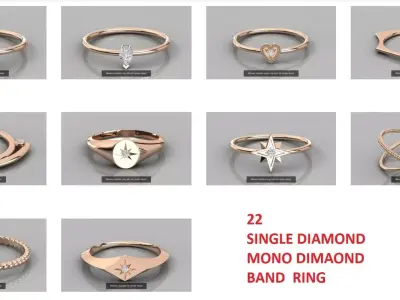 22 Single diamond Light wt solitaire ring 3dm stl render detail  3D Model Pack