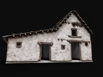 Village White Clay House 2 Low-poly 3D model