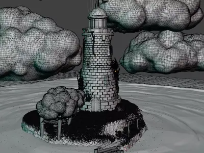 Stylized Lighthouse Scape With House 3D model