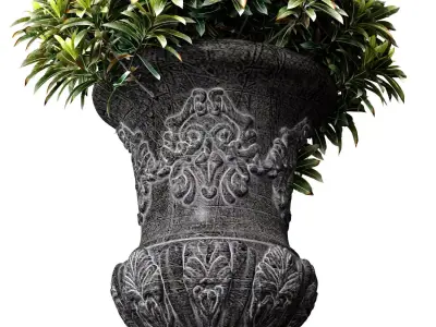 Decorative tree plant shrub classic flower vase planter vase urn 3D model