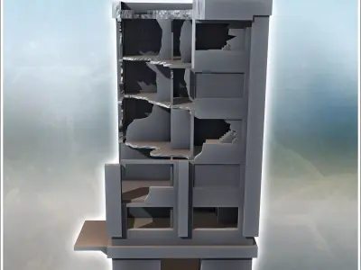 Modern flat roof building with platform with destroyed awning 23 3D print model