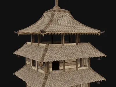 FEUDAL JAPAN CHINESE TOWER DOJO WATCHTOWER SAMURAI NINJA PACK Low-poly 3D model