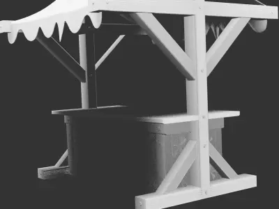 Medieval Wooden Market Stall for 3D print Low-poly 3D model