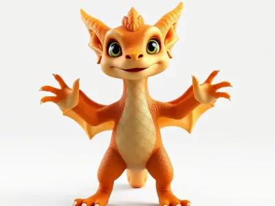 Cute Dragon Character Rigged and Animated with Textures Low-poly 3D model