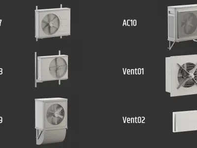 45 Exterior airconditioners and ventilators Low-poly 3D model