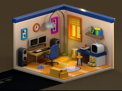 Diorama Low Poly LightRoom Low-poly 3D model