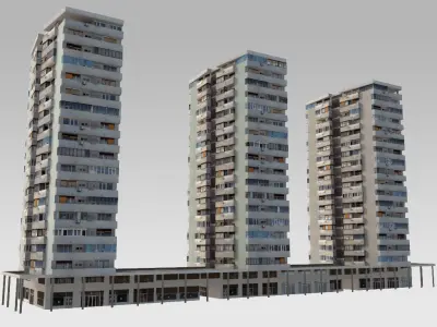 Communist Residential Towers Low-poly 3D model
