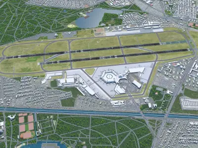 Berlin Tegel Airport 10km Low-poly 3D model