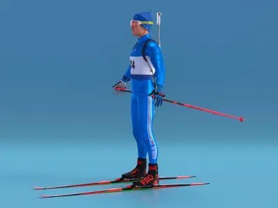  Biathlon Athlete with Equipment Rigged 