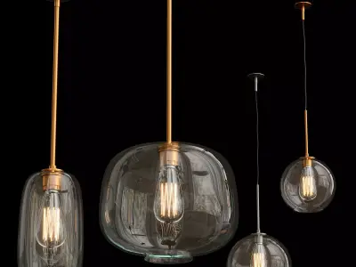 Light set three glass pendant lights hanging Low-poly 3D model