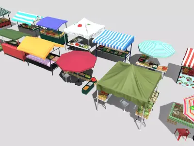 Green market stalls Low-poly 3D model