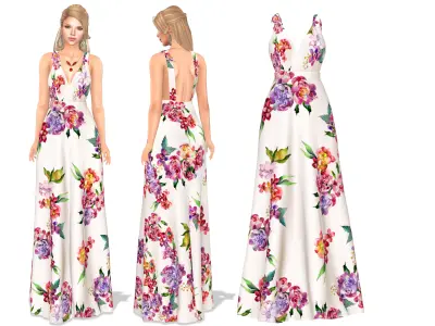 Long Backless Boho Maxi Dress Low-poly 3D model