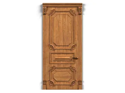 Door0014 wooden door with ornate design 3D model