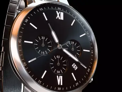 Executive Chronograph Watch - Stainless Steel Black - PBR 4K 3D model