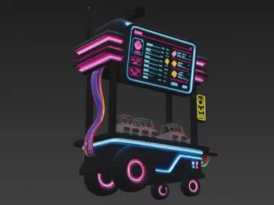 Cyberpunk Street Food Stalls Pack 3D Models Low-poly 3D model