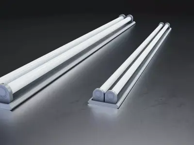 Fluorescent Tube Light Fixtures Set Low-poly 3D model