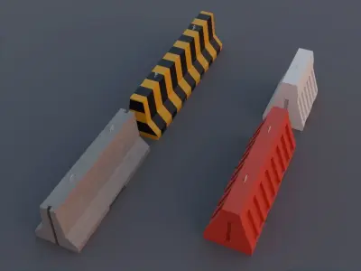 Concrete and Plastic Jersey Traffic Barriers collection Low-poly 3D model