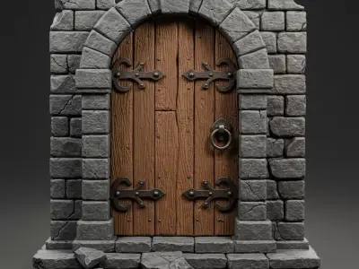 Medieval Dungeon Door Miniature Stone and Wooden RPG Prop 3D model