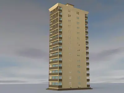 13 Storey Residential Building Cinema 4D Game-Ready 3D Model Low-poly 3D model