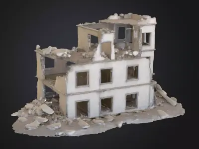 Collapsed Concrete Building 3D Model Ruined Modern Architecture Low-poly 3D model