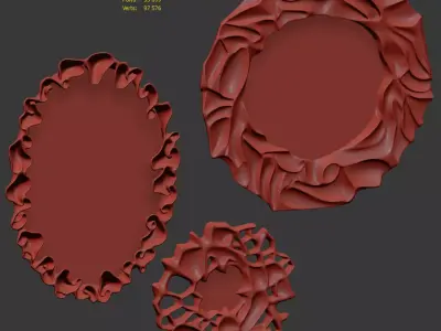 Organic gypseous round mirror - 3 models 3D model