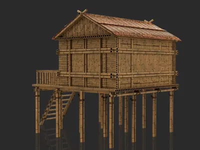 Bamboo House 4 - Jungle Hut 3D model