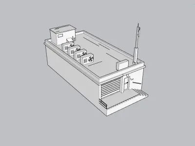 Warehouse building with roof Low-poly 3D model
