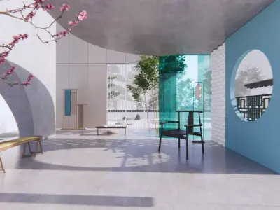 courtyard interior of modern house in shanghai 3D model