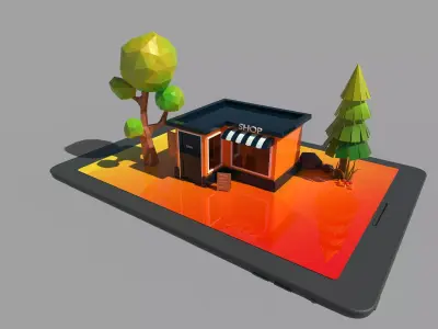 Shop Cartoon City Block store Low-poly 3D model