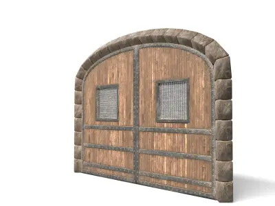 Medieval Wooden Door with Two Square Windows Low-poly 3D model