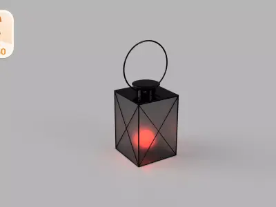 Dark Lantern with structured glass and a red lightbulb Low-poly 3D model
