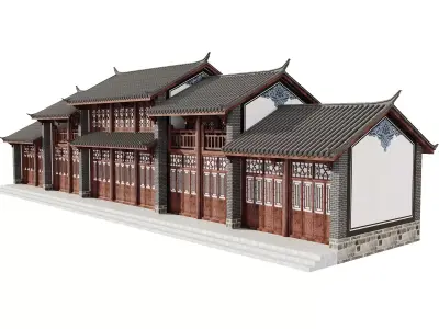 Japan Historic Wooden Street House Row 3D model