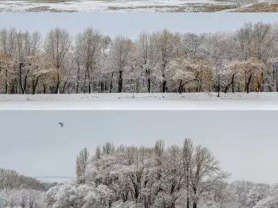 Panorama of the park with a lake and snow-covered trees - 45k 3D model