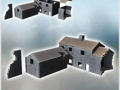 Set of Stone Farm Buildings with Tile Roof 20 - Modern WW2 WW1 W 3D print model