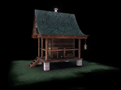 Rustic Cabin Low-poly 3D model