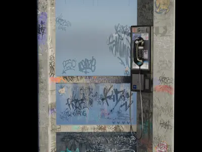 Urban Phone Booth with Graffiti - Realistic 3D Model 3D model