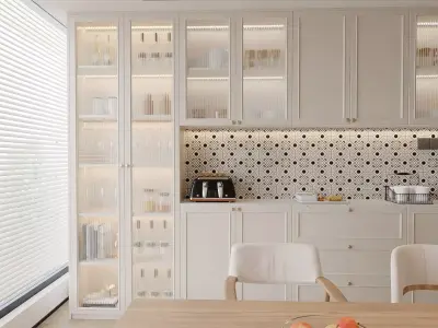 Cream Modern Kitchen and Dining Area  3D model