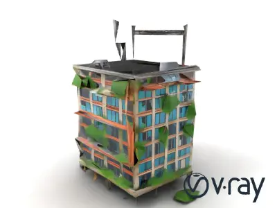 Collapsed Skyscraper with Twisted Steel Frame model pack Low-poly 3D model