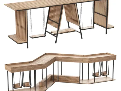 Set of pergolas gazebos canopies with swings benches 3 3D model