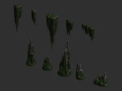 Cave Rock Pack 1 - Moss 2 Low-poly 3D model