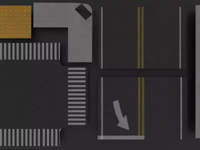 Traffic Intersection with crosswalks and truncated dome mats Low-poly 3D model