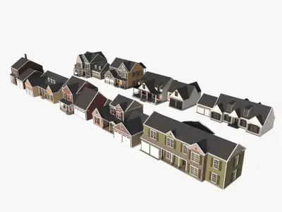 Classical American Houses Collection Low-poly 3D model