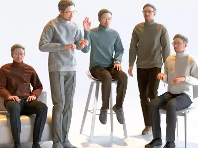 Posed Asian Casual Man - 5 Pack 4 - C1-M4G 3D model